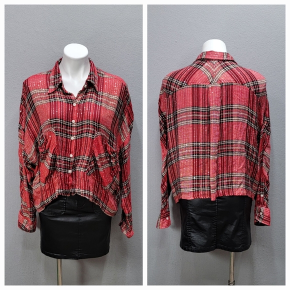 KOCH LYLE PLAID BOXY BUTTON TOP, SIZE L - Picture 1 of 8